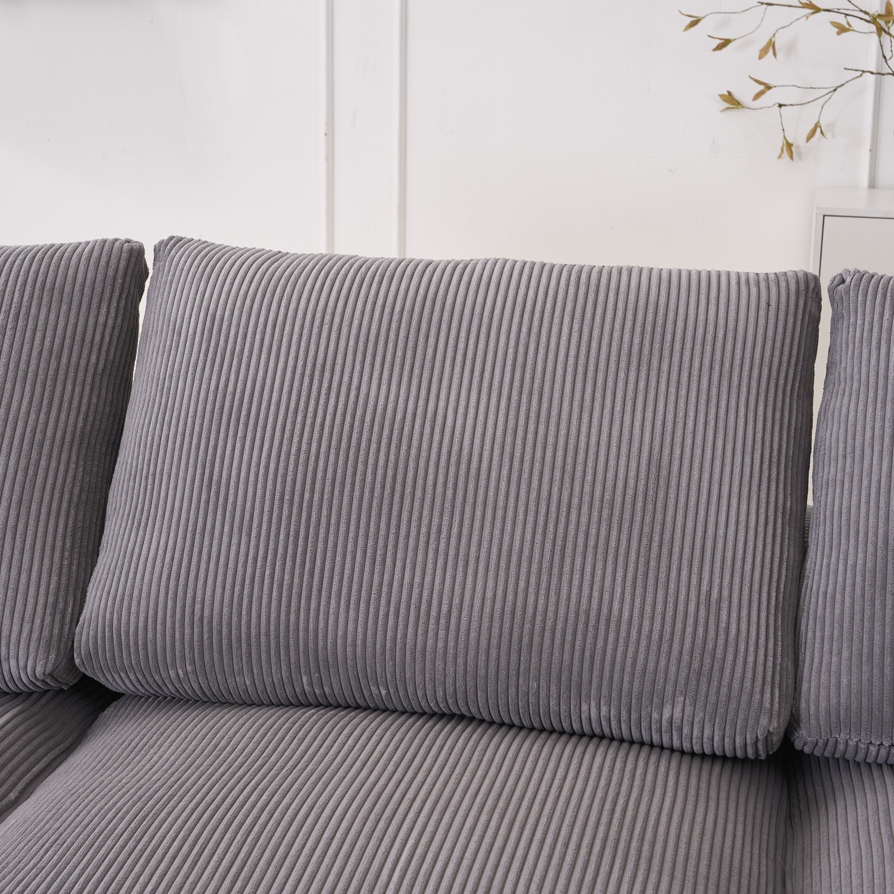 Modern U-shaped 6-seat Upholstered Sleeper Sofa with Console, Cupholders, USB Ports, Gray Corduroy
