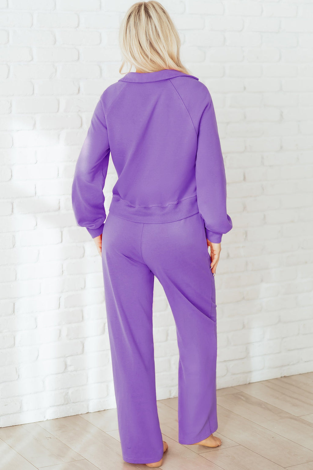 Solid Collared Top and Central Seam Pants Set
