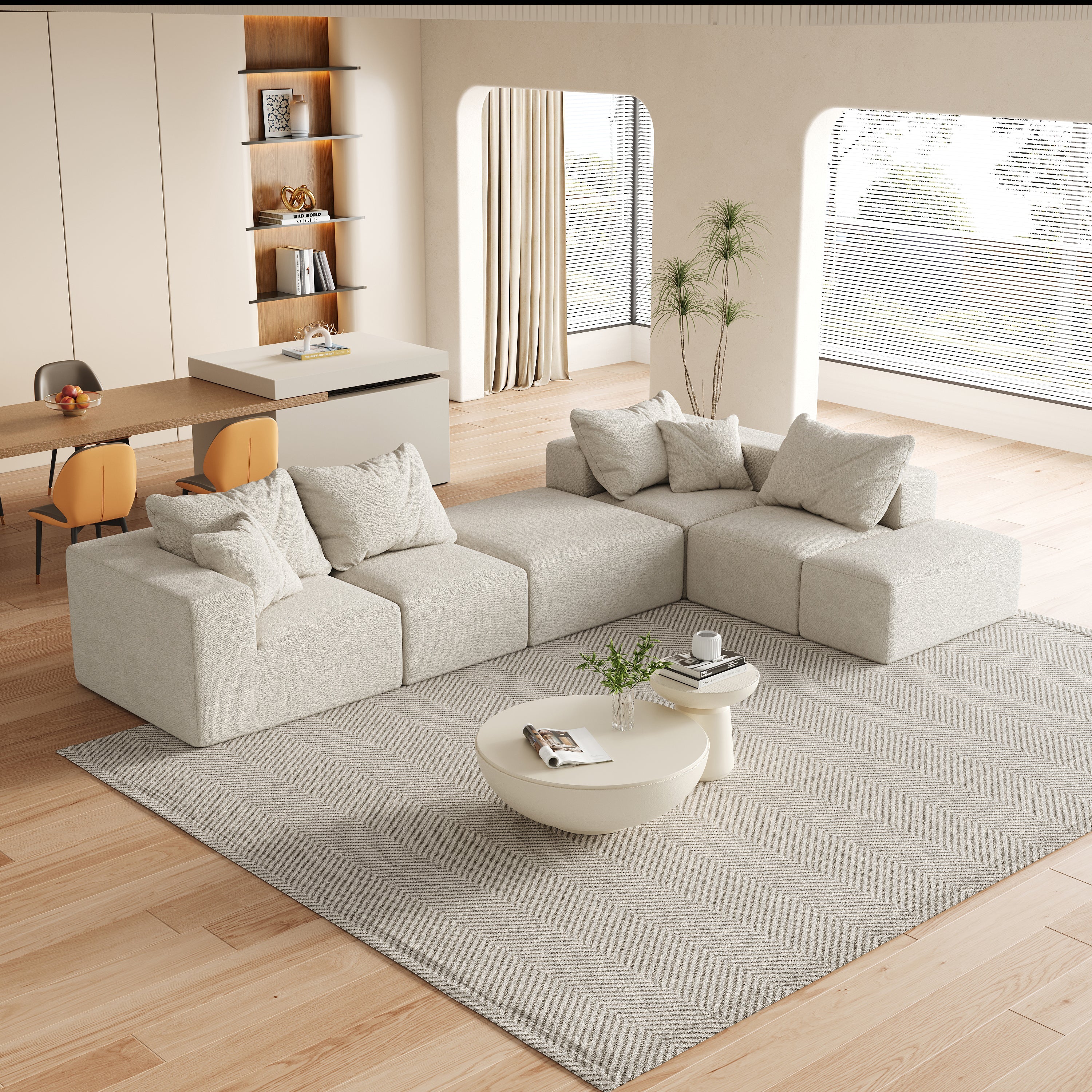 Modern Upholstered Sectional Boneless Couch Set,Modular 132' L Shaped Sectional Living Room Sofa Set With 6 Pillows,Free Combination Sofa Couch for Living Room,Bedroom