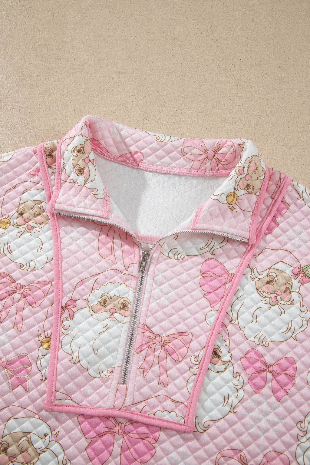 Christmas Santa Bow Half Zip Collared Sweatshirt