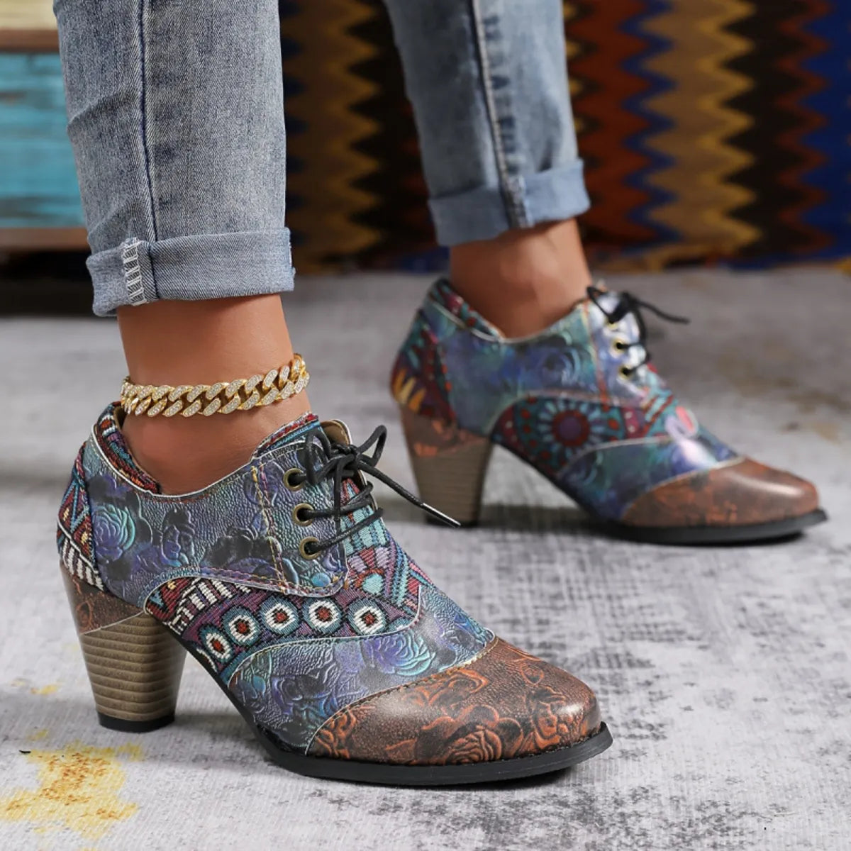 Point Toe Block Heels Ankle Boots