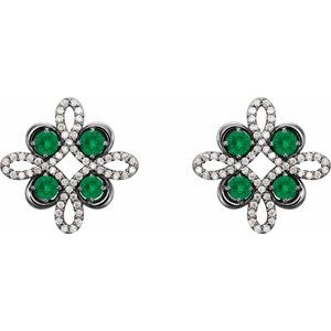 Platinum Natural Emerald & 1/4 CTW Natural Diamond Earrings – image 2