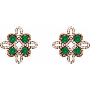 14K Rose Gold Natural Emerald & 1/4 CTW Natural Diamond Earrings – image 2