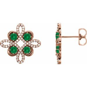 14K Rose Gold Natural Emerald & 1/4 CTW Natural Diamond Earrings