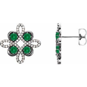 Sterling Silver Natural Emerald & 1/4 CTW Natural Diamond Earrings
