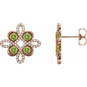 14K Rose Gold Natural Peridot & 1/4 CTW Natural Diamond Earrings