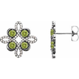 Sterling Silver Natural Peridot & 1/4 CTW Natural Diamond Earrings
