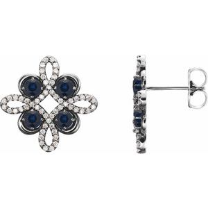14K White Gold Lab-Grown Blue Sapphire & 1/4 CTW Natural Diamond Earrings