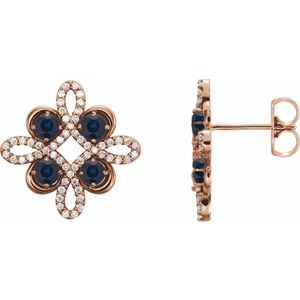 14K Rose Gold Natural Blue Sapphire & 1/4 CTW Natural Diamond Earrings