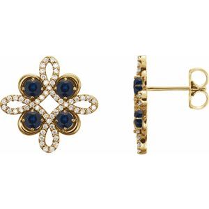14K Yellow Gold Natural Blue Sapphire & 1/4 CTW Natural Diamond Earrings