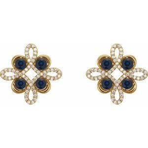 14K Yellow Gold Natural Blue Sapphire & 1/4 CTW Natural Diamond Earrings – image 2