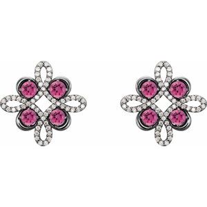 Platinum Natural Pink Tourmaline & 1/4 CTW Natural Diamond Earrings – image 2
