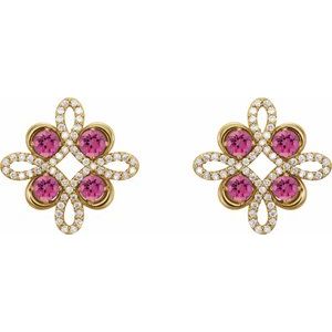 14K Yellow Gold Natural Pink Tourmaline & 1/4 CTW Natural Diamond Earrings – image 2