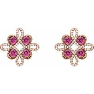 14K Rose Gold Natural Pink Tourmaline & 1/4 CTW Natural Diamond Earrings – image 2