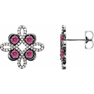 Sterling Silver Natural Pink Tourmaline & 1/4 CTW Natural Diamond Earrings