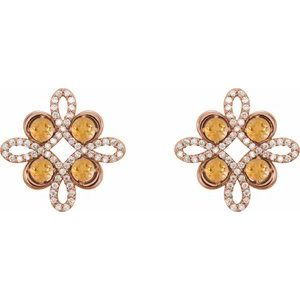 14K Rose Gold Natural Citrine & 1/4 CTW Natural Diamond Earrings – image 2