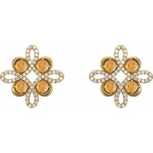 14K Yellow Gold Natural Citrine & 1/4 CTW Natural Diamond Earrings – image 2
