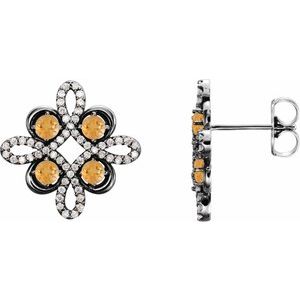 14K White Gold Natural Citrine & 1/4 CTW Natural Diamond Earrings
