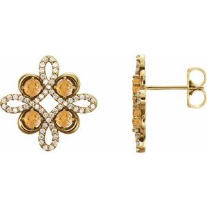 14K Yellow Gold Natural Citrine & 1/4 CTW Natural Diamond Earrings