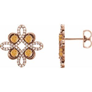 14K Rose Gold Natural Citrine & 1/4 CTW Natural Diamond Earrings