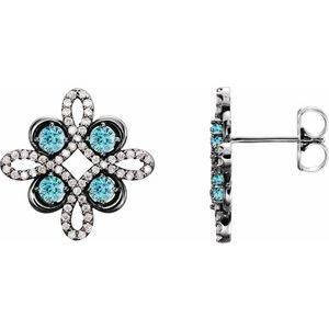 Sterling Silver Natural Blue Zircon & 1/4 CTW Natural Diamond Earrings