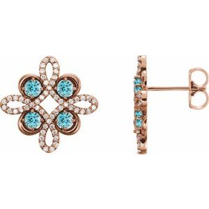 14K Rose Gold Natural Blue Zircon & 1/4 CTW Natural Diamond Earrings