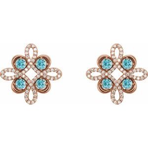 14K Rose Gold Natural Blue Zircon & 1/4 CTW Natural Diamond Earrings