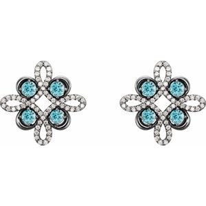 Sterling Silver Natural Blue Zircon & 1/4 CTW Natural Diamond Earrings