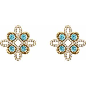 14K Yellow Gold Natural Blue Zircon & 1/4 CTW Natural Diamond Earrings
