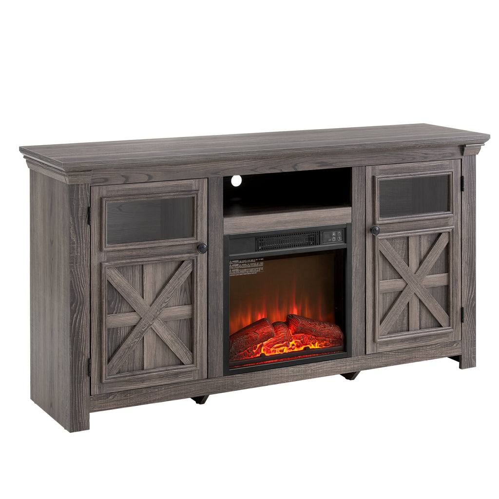 2 Doors Cabinet Farmhouse  Cabinet, Farmhouse TV Stand Barn Design,Farmhouse TV Media Stand, Large Barn Inspired Home Entertainment Console with 18' fireplace insert,GREY, 60.23'W*15.35'D*31.7'H
