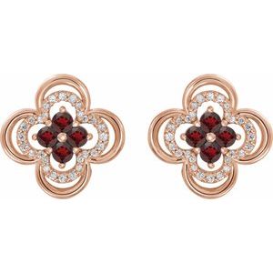 14K Rose Gold Natural Mozambique Garnet & 1/5 CTW Natural Diamond Clover Earrings – image 2