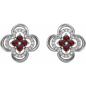 Platinum Natural Mozambique Garnet & 1/5 CTW Natural Diamond Clover Earrings – image 2