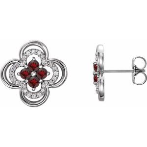 Platinum Natural Mozambique Garnet & 1/5 CTW Natural Diamond Clover Earrings