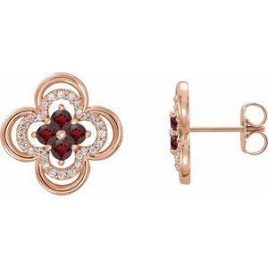 14K Rose Gold Natural Mozambique Garnet & 1/5 CTW Natural Diamond Clover Earrings