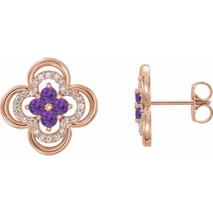 14K Rose Gold Natural Amethyst & 1/5 CTW Natural Diamond Clover Earrings