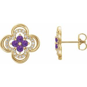 14K Yellow Gold Natural Amethyst & 1/5 CTW Natural Diamond Clover Earrings
