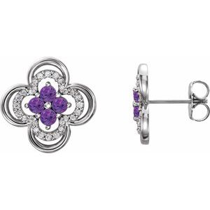14K White Gold Natural Amethyst & 1/5 CTW Natural Diamond Clover Earrings