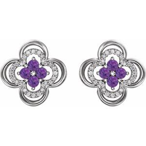 Platinum Natural Amethyst & 1/5 CTW Natural Diamond Clover Earrings – image 2