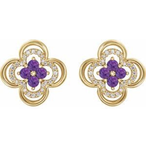14K Yellow Gold Natural Amethyst & 1/5 CTW Natural Diamond Clover Earrings – image 2