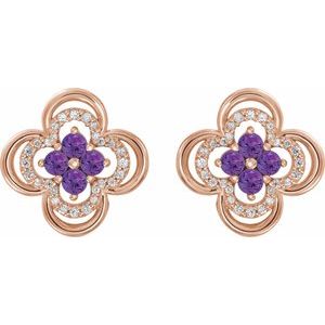 14K Rose Gold Natural Amethyst & 1/5 CTW Natural Diamond Clover Earrings – image 2