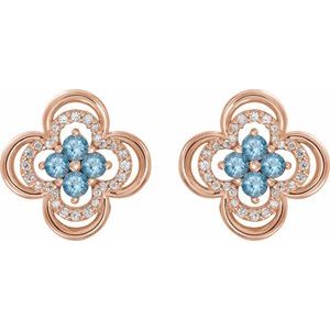 14K Rose Gold Natural Aquamarine & 1/5 CTW Natural Diamond Clover Earrings – image 2