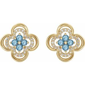 14K Yellow Gold Natural Aquamarine & 1/5 CTW Natural Diamond Clover Earrings – image 2