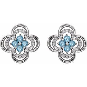 Sterling Silver Natural Aquamarine & 1/5 CTW Natural Diamond Clover Earrings – image 2