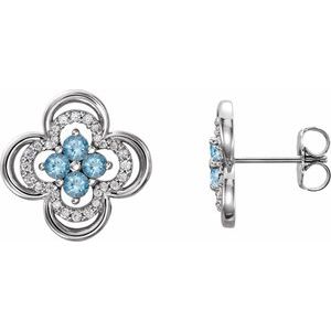 Sterling Silver Natural Aquamarine & 1/5 CTW Natural Diamond Clover Earrings