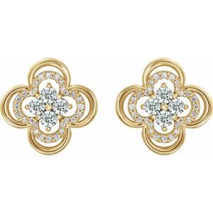 14K Yellow Gold 5/8 CTW Natural Diamond Clover Earrings