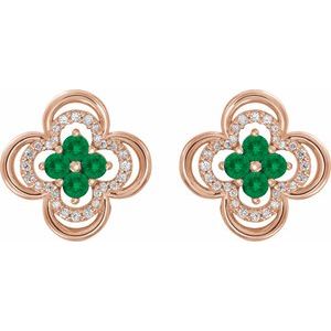 14K Rose Gold Natural Emerald & 1/5 CTW Natural Diamond Clover Earrings