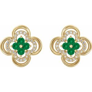 14K Yellow Gold Natural Emerald & 1/5 CTW Natural Diamond Clover Earrings – image 2