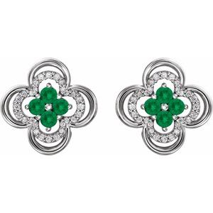 Sterling Silver Natural Emerald & 1/5 CTW Natural Diamond Clover Earrings – image 2