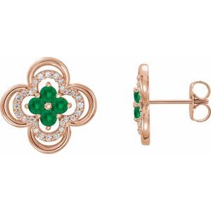 14K Rose Gold Natural Emerald & 1/5 CTW Natural Diamond Clover Earrings
