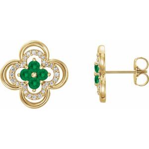 14K Yellow Gold Natural Emerald & 1/5 CTW Natural Diamond Clover Earrings